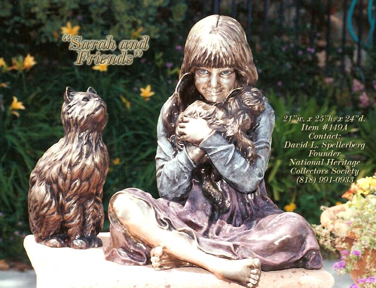 child and cat statue, child and pet statue