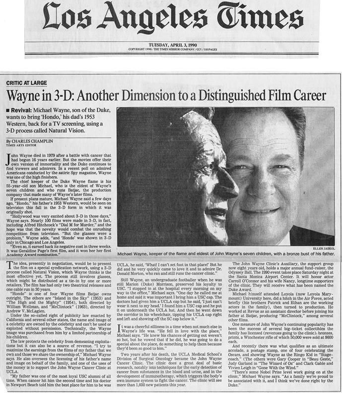 Los Angeles Times John Wayne newspaper article